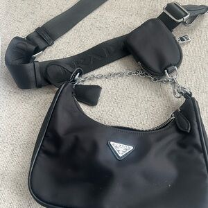 Prada Black Nylon Chain Shoulder Bag